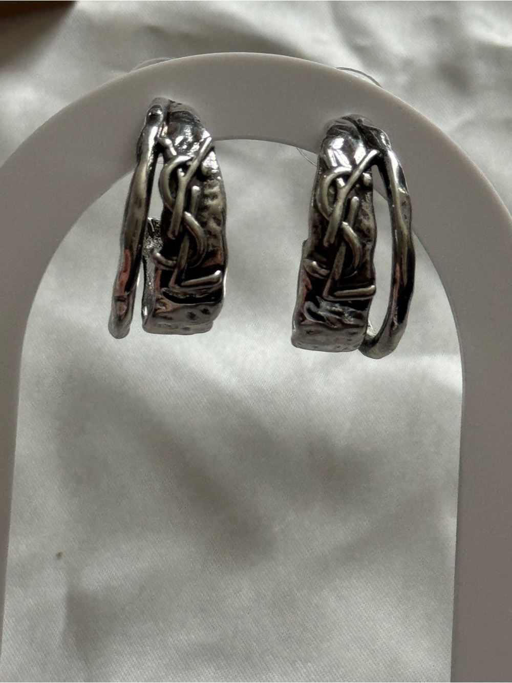 Textured Silver-Tone Double Hoop Earrings